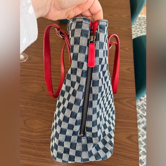 Unique WAZA NYC Indigo dyed denim and red leather handbag. Very good condition. - Picture 4 of 11